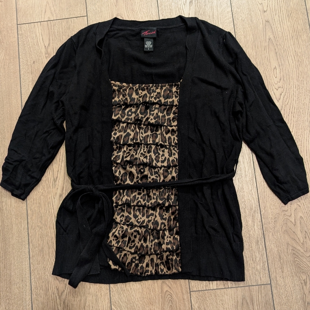 Leopard Print Ruffle Sweater - Picture 2 of 4